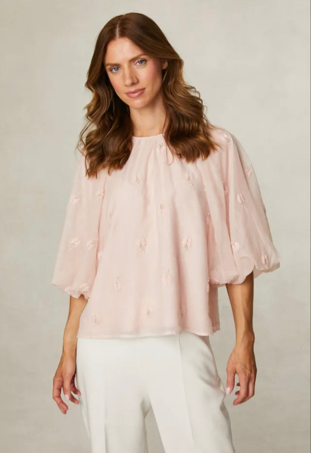 Fee G Blush Pink Organza Blouse With Delicate Sequin Detail 932B