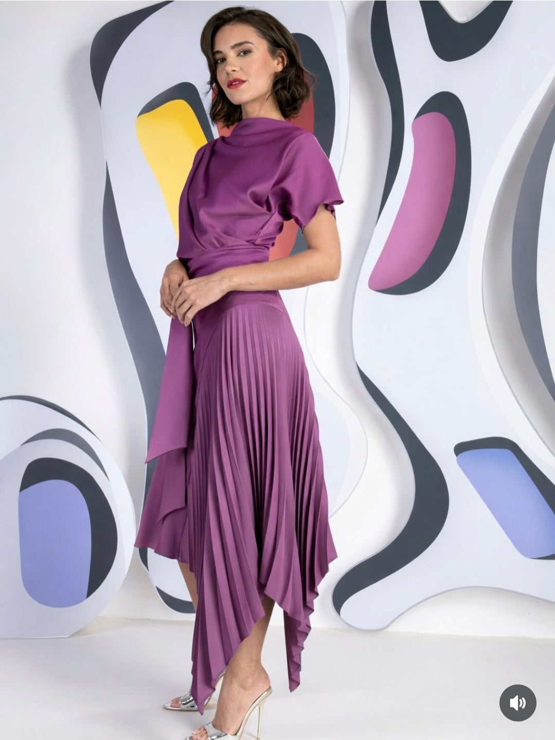 Kevan Jon Mila Pleat Knee Length Dress