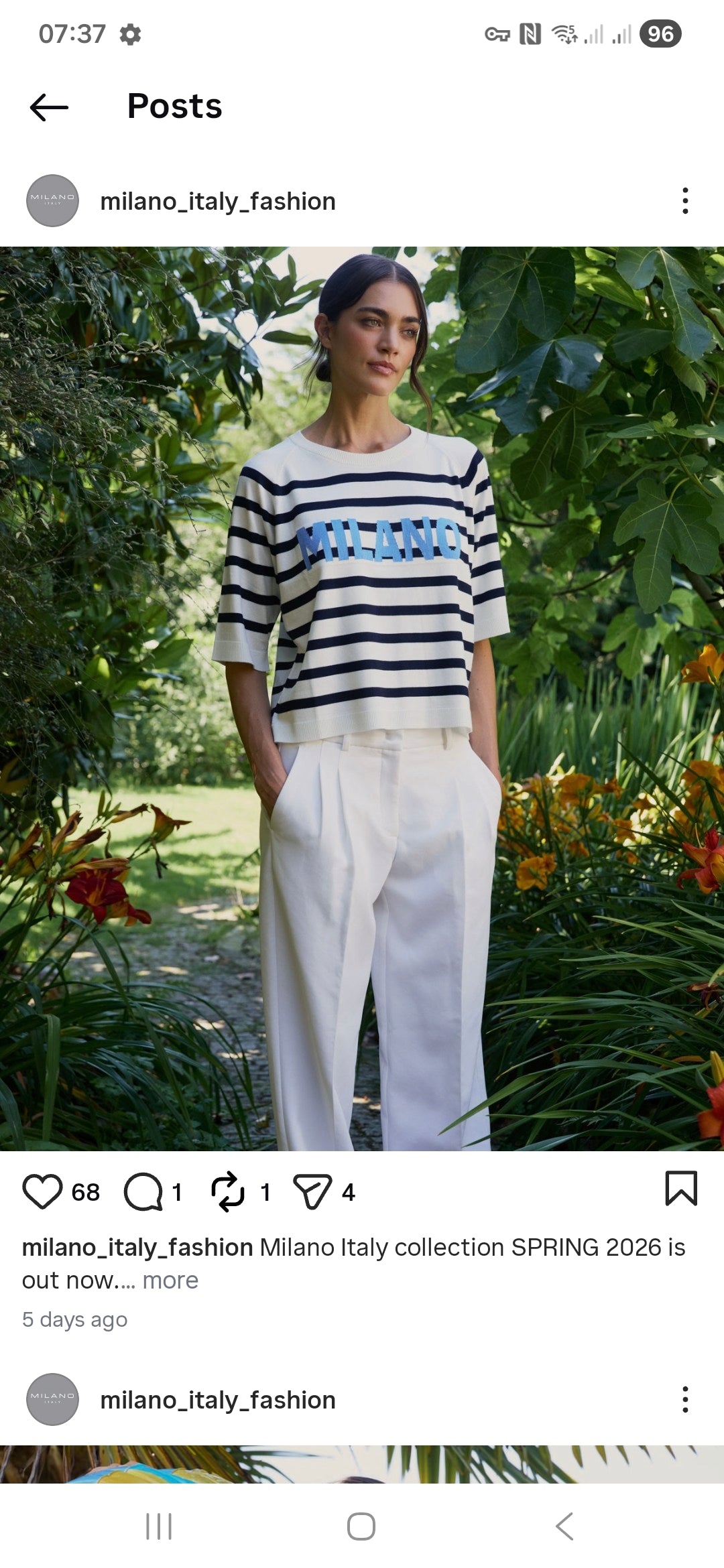 Milano Italy 9111  Round Neck Jumper 3/4 Sleeves With Horizontal Stripes