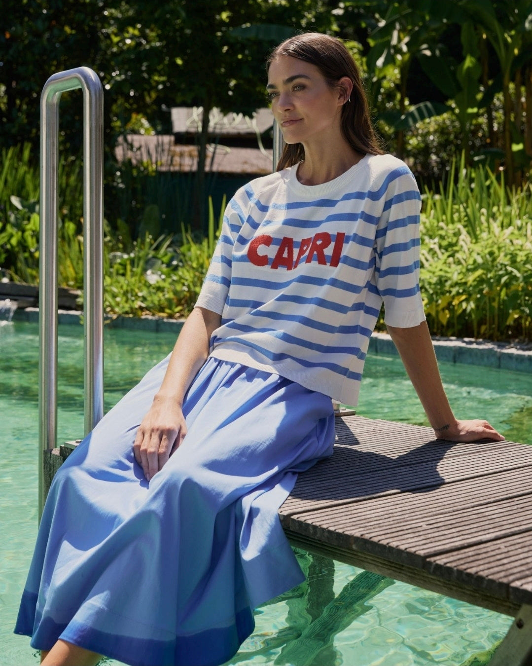 Milano Italy 9111  Round Neck Jumper 3/4 Sleeves With Horizontal Stripes