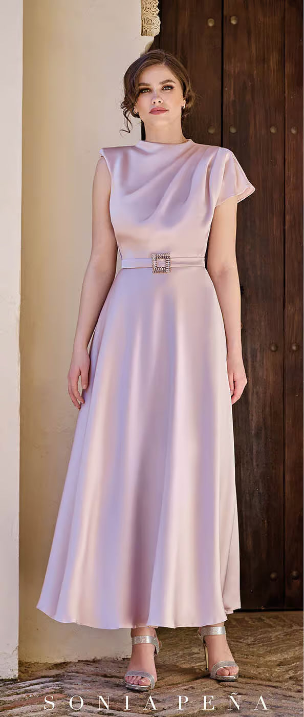 Sonia Pena 1260010 Rose Satin Floaty Maxi Dress