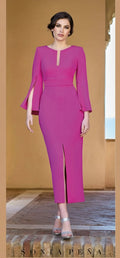 Sonia Pena 1260030 Fuschia Fitted Chiffon Sleeve Bougainvillea Dress