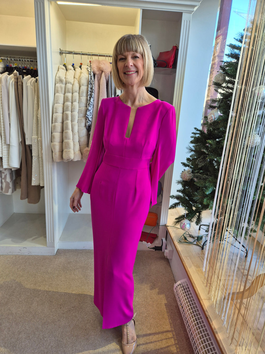 Sonia Pena 1260030 Fuschia Fitted Chiffon Sleeve Bougainvillea Dress