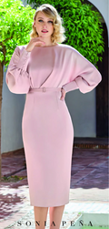 Sonia Pena 1260086A Rose Pink Bell Sleeve Fitted Dress