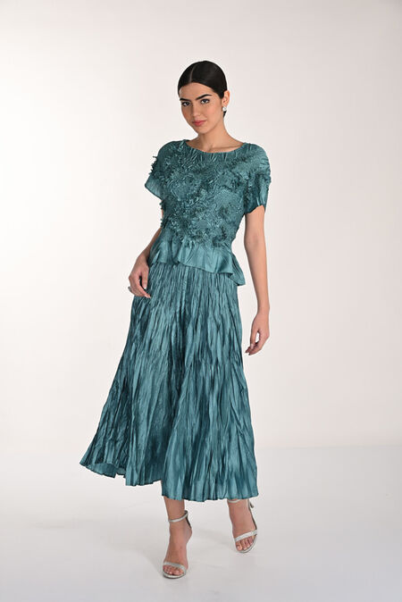 Frank Lyman 268521 Crinkle Teal Two Piece Outfit