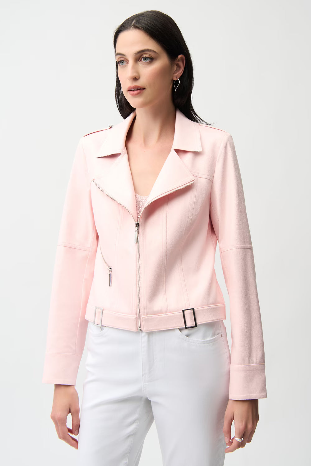 Joseph Ribkoff 261910 Zipper Closure Casual Biker Pink Jacket