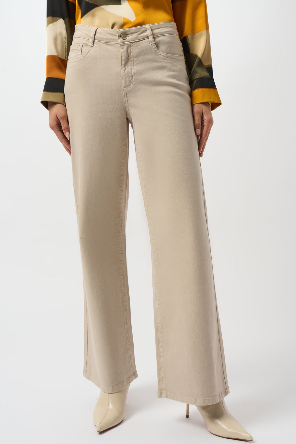 Joseph Ribkoff 253950 Wide Leg Mid-Rise Stone Jeans