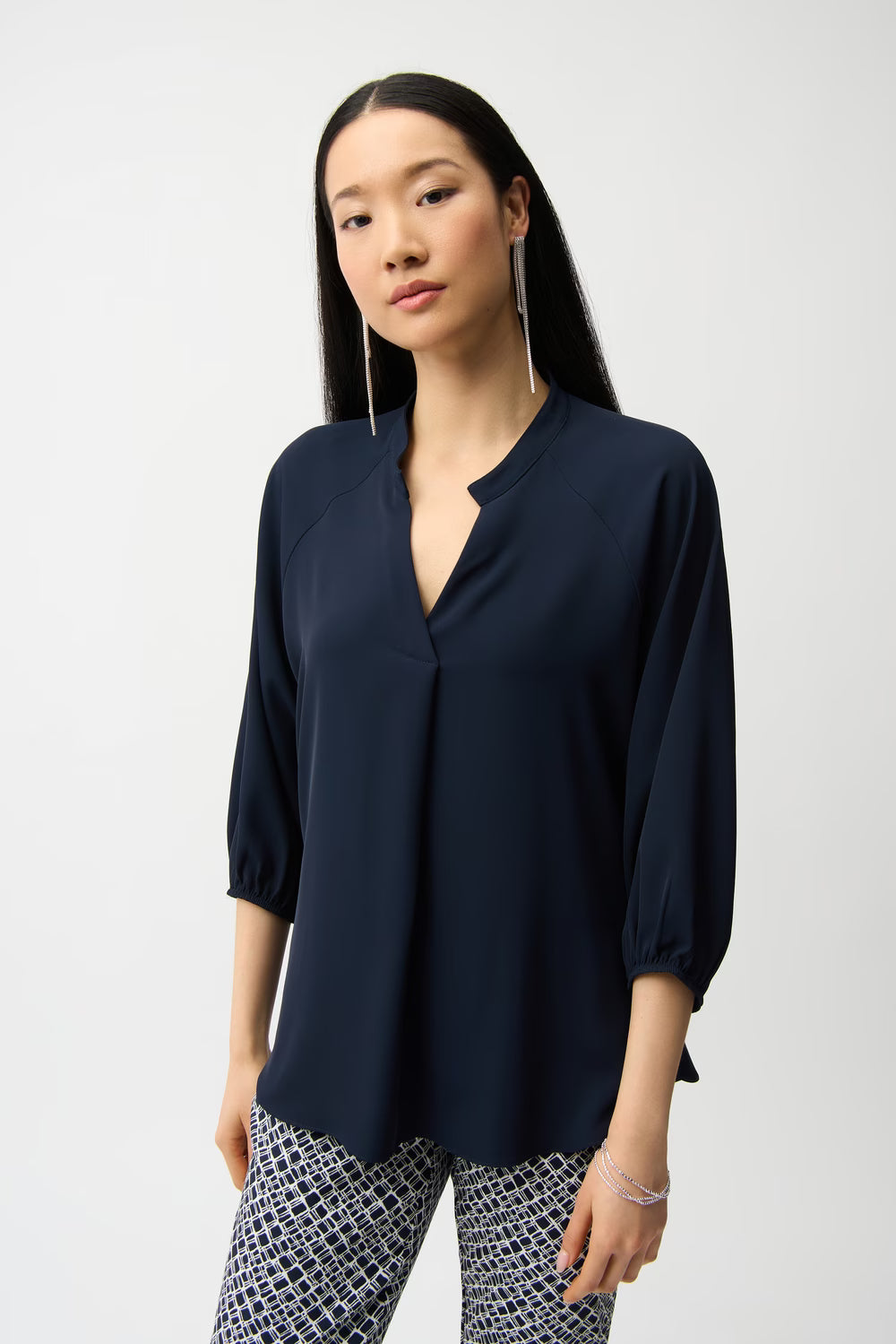 Joseph Ribkoff 261076 Navy Smart Puff-Sleeve Blouse Top