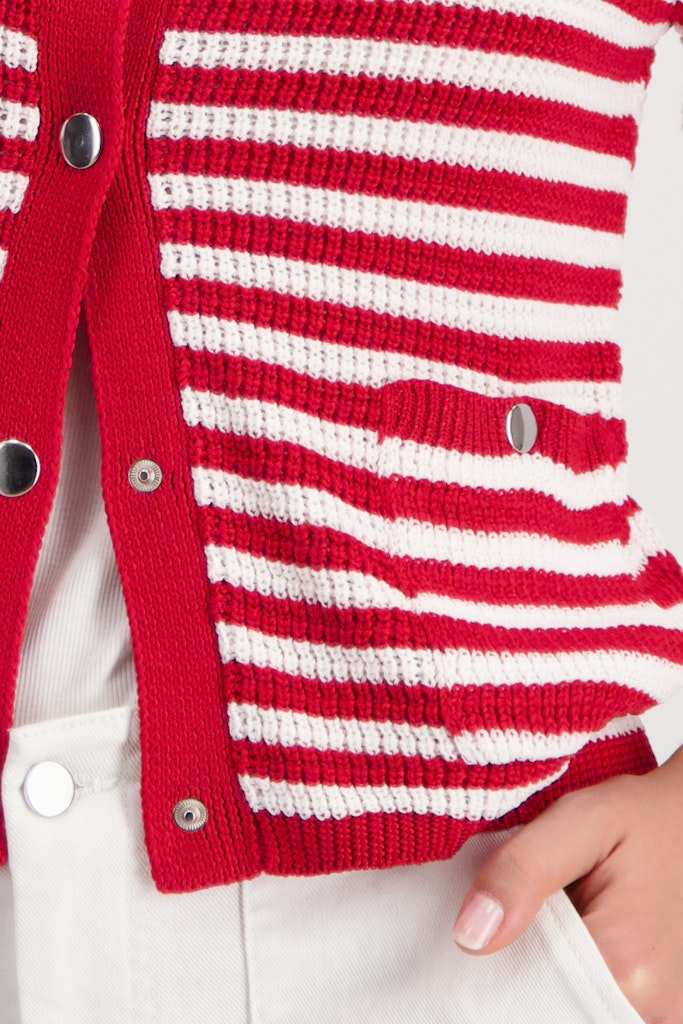 Monari 410216 Chilli Pepper Red Stripe Cardigan With Silver Poppas