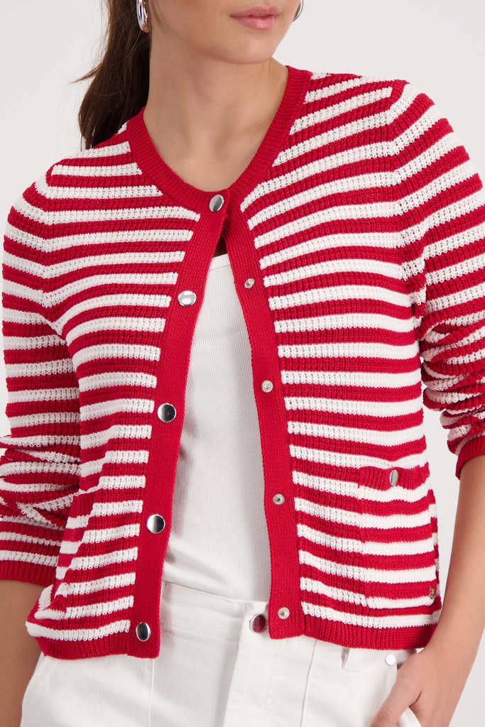 Monari 410216 Chilli Pepper Red Stripe Cardigan With Silver Poppas