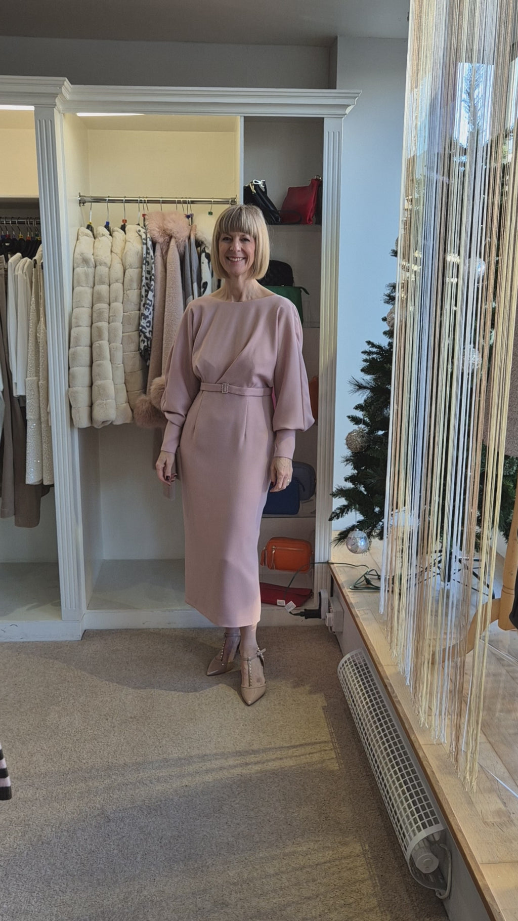 Sonia Pena 1260086A Rose Pink Bell Sleeve Fitted Dress