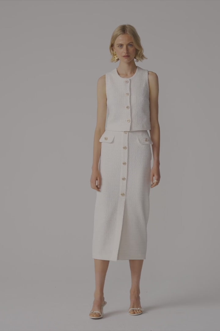 Joseph Ribkoff  261301 Boucle Pencil Skirt With Gold Buttons