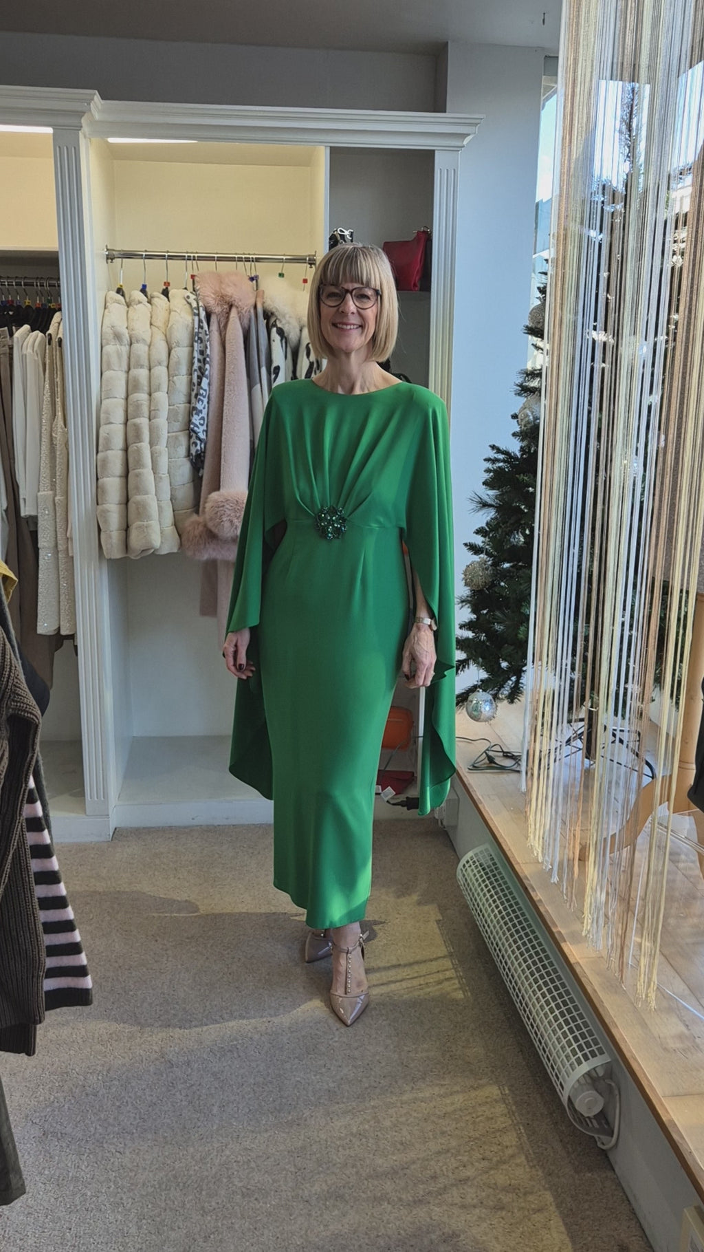 Sonia Pena 126073a Caped Sleeve Fitted Jewelled Waist Dress