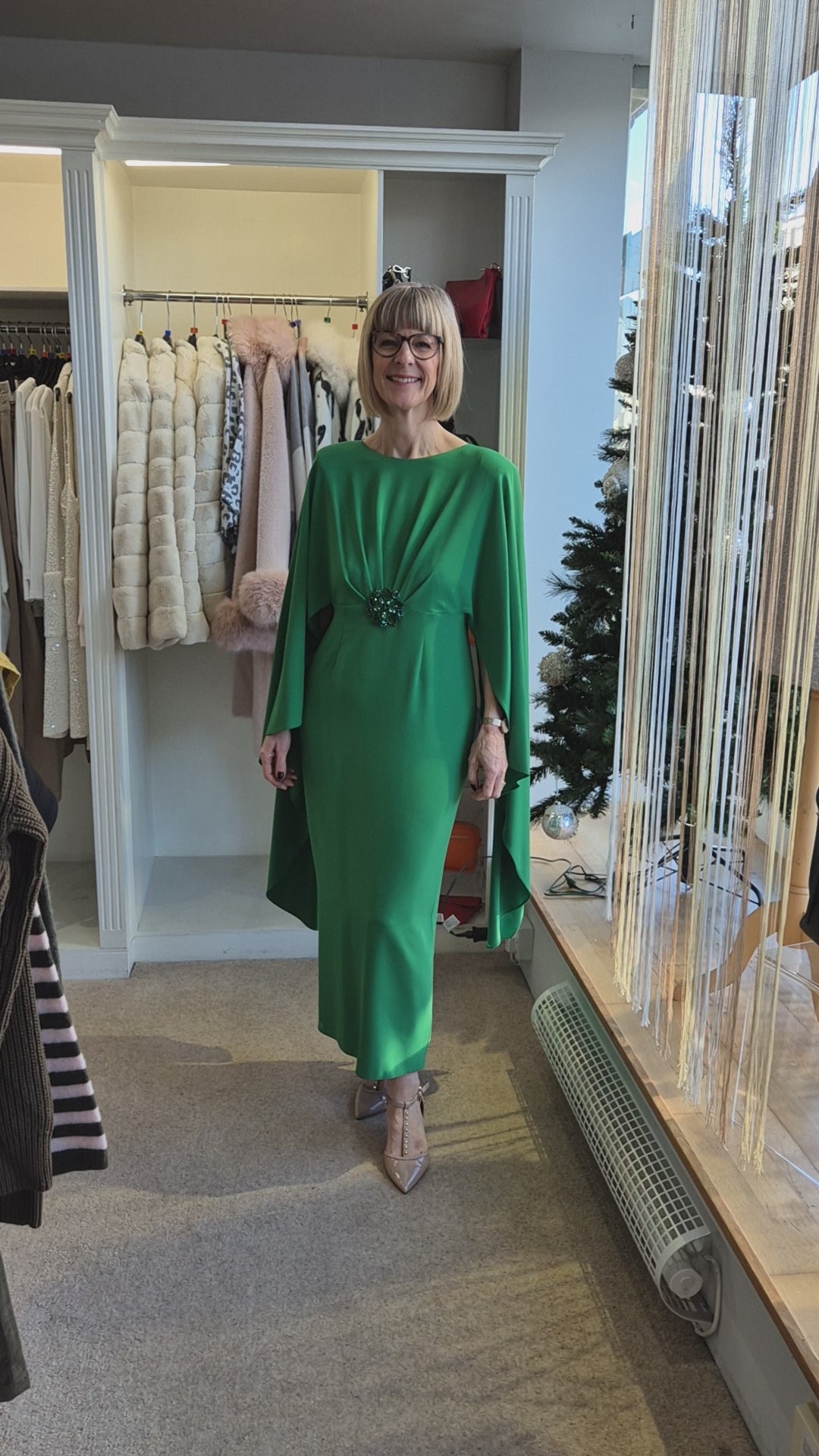 Sonia Pena 126073a Caped Sleeve Fitted Jewelled Waist Dress