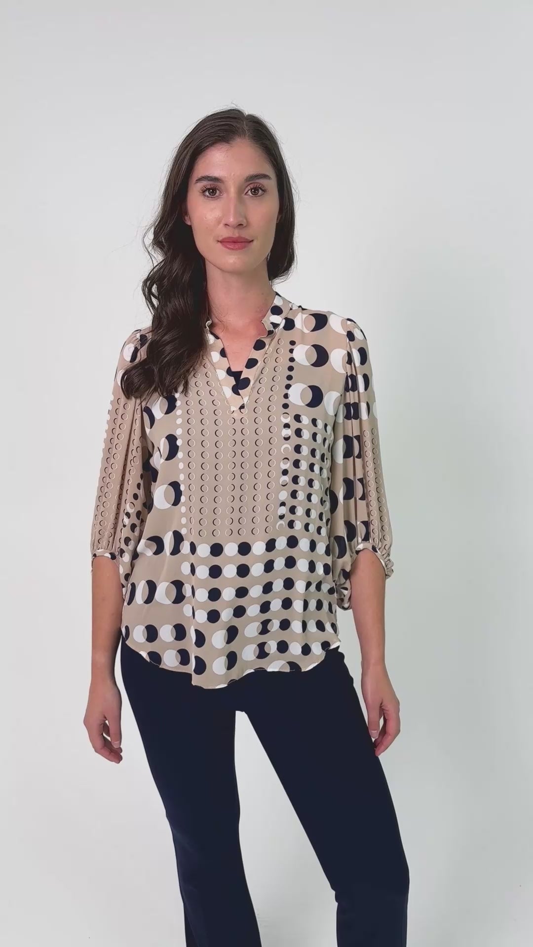 Joseph Ribkoff 261099 Beige With Navy Spot Blouse Top