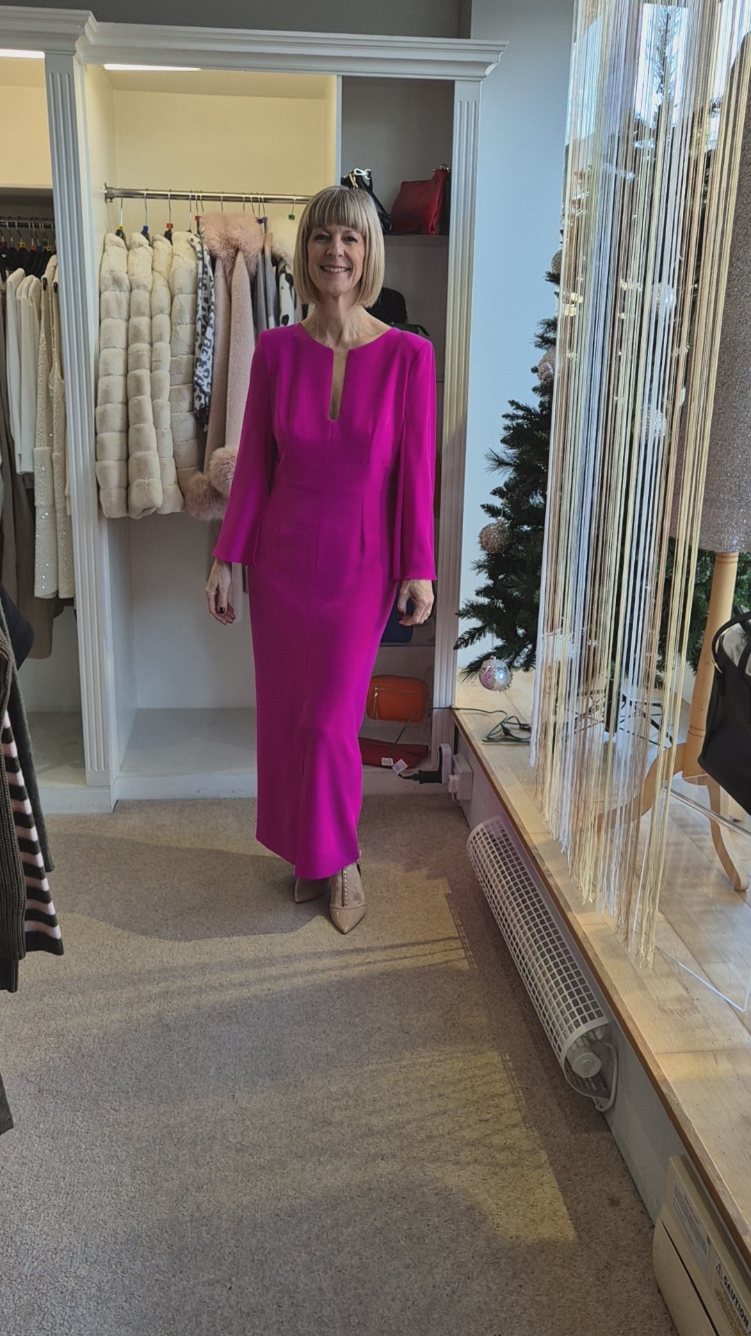 Sonia Pena 1260030 Fuschia Fitted Chiffon Sleeve Bougainvillea Dress