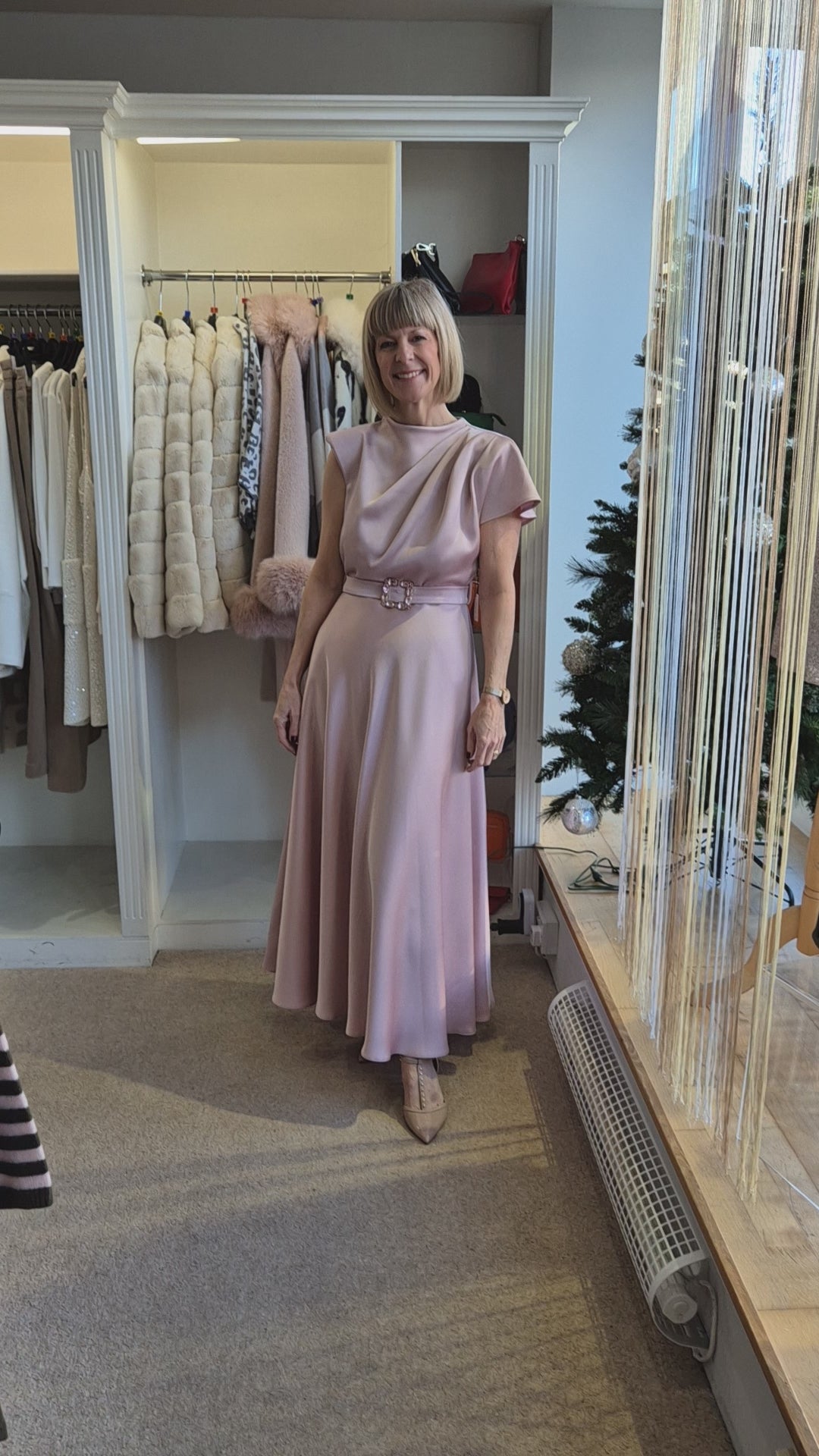 Sonia Pena 1260010 Rose Satin Floaty Maxi Dress