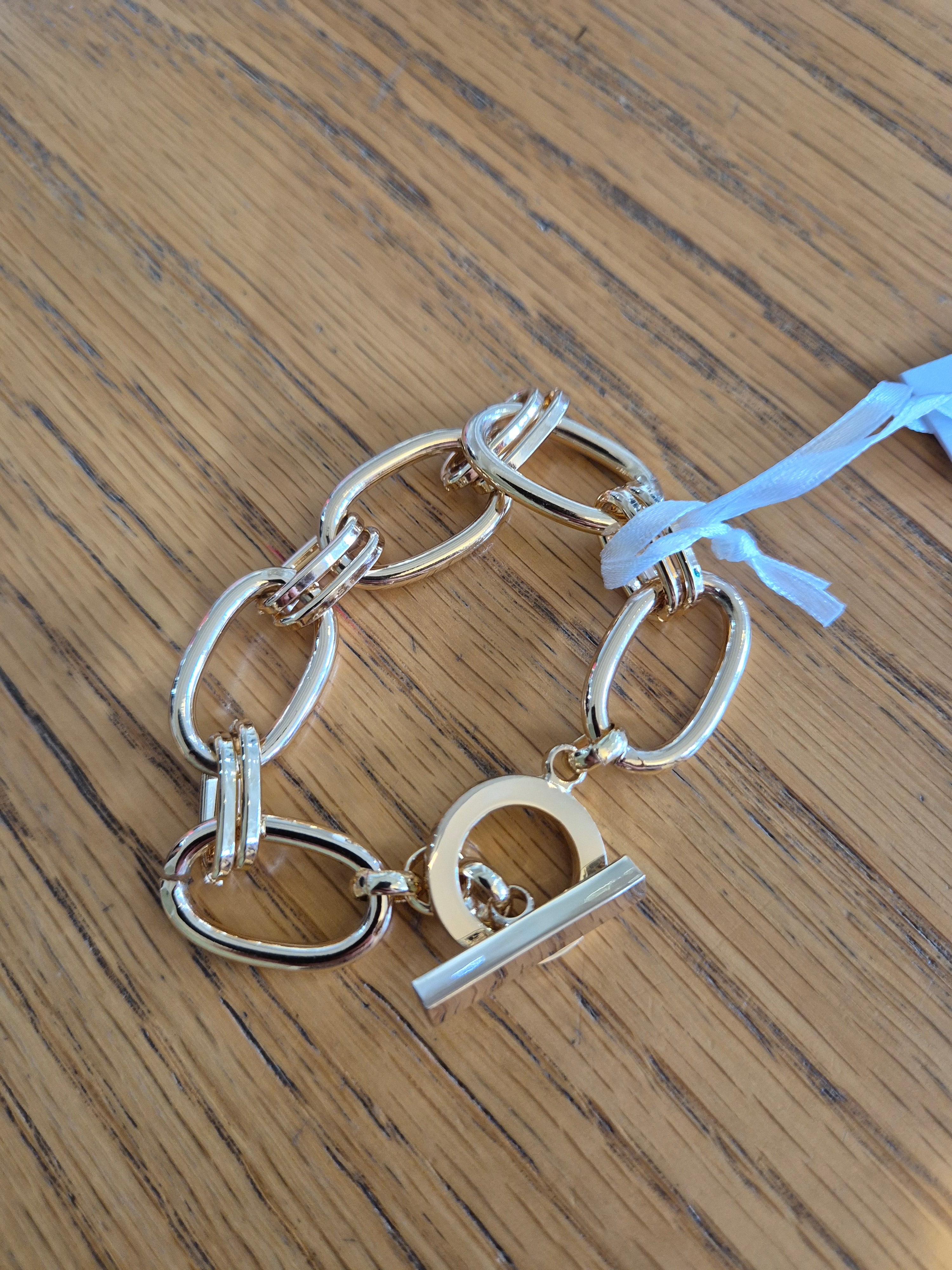 White Leaf Gold Chunky Bracelet