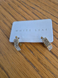 White Leaf- Crystal Hexagon Earrings