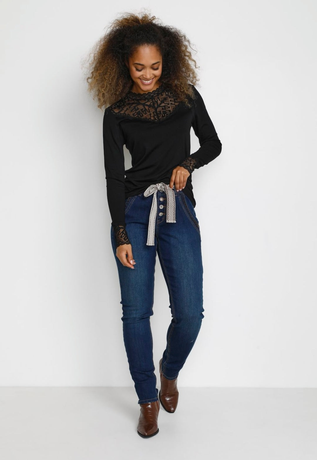 Cream - Lace Jersey top - Martha V 